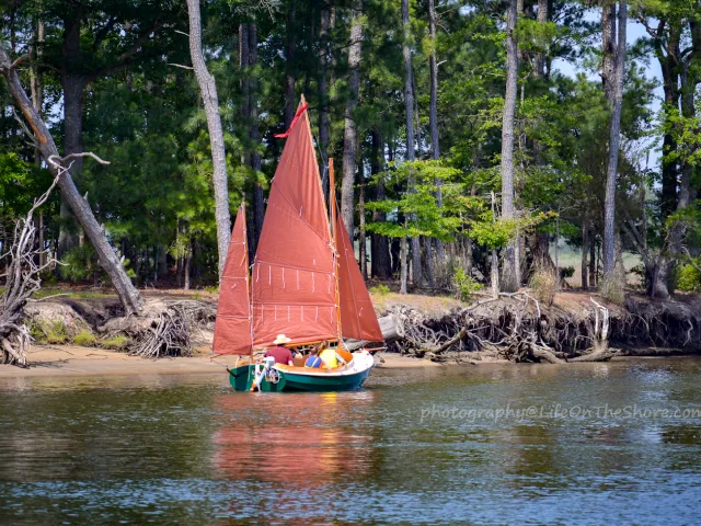 Calm local water as these Viking sailors drift by.