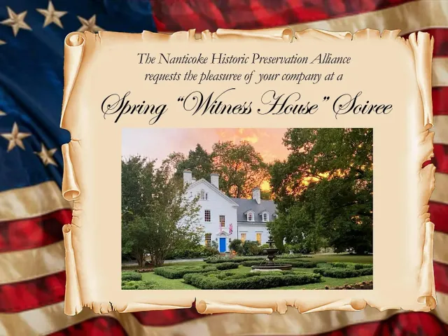 Image of Witness House surround by an american colonies flag.