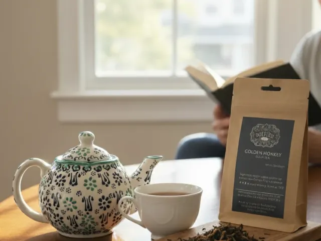 Delightful cup of warm golden tea.
